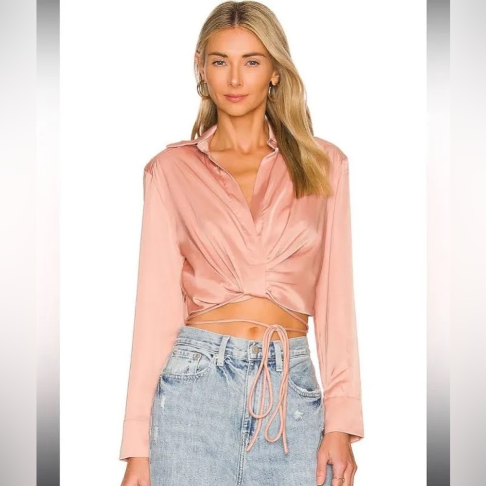 ASTR Perry Tie Front Satin Top